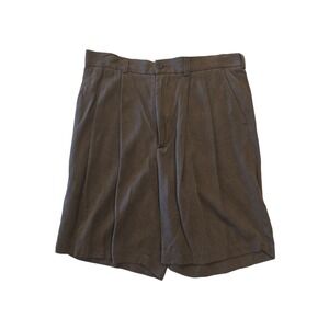 Caribbean Silk Pleated Shorts Mens 32 Brown Green High Rise Dress